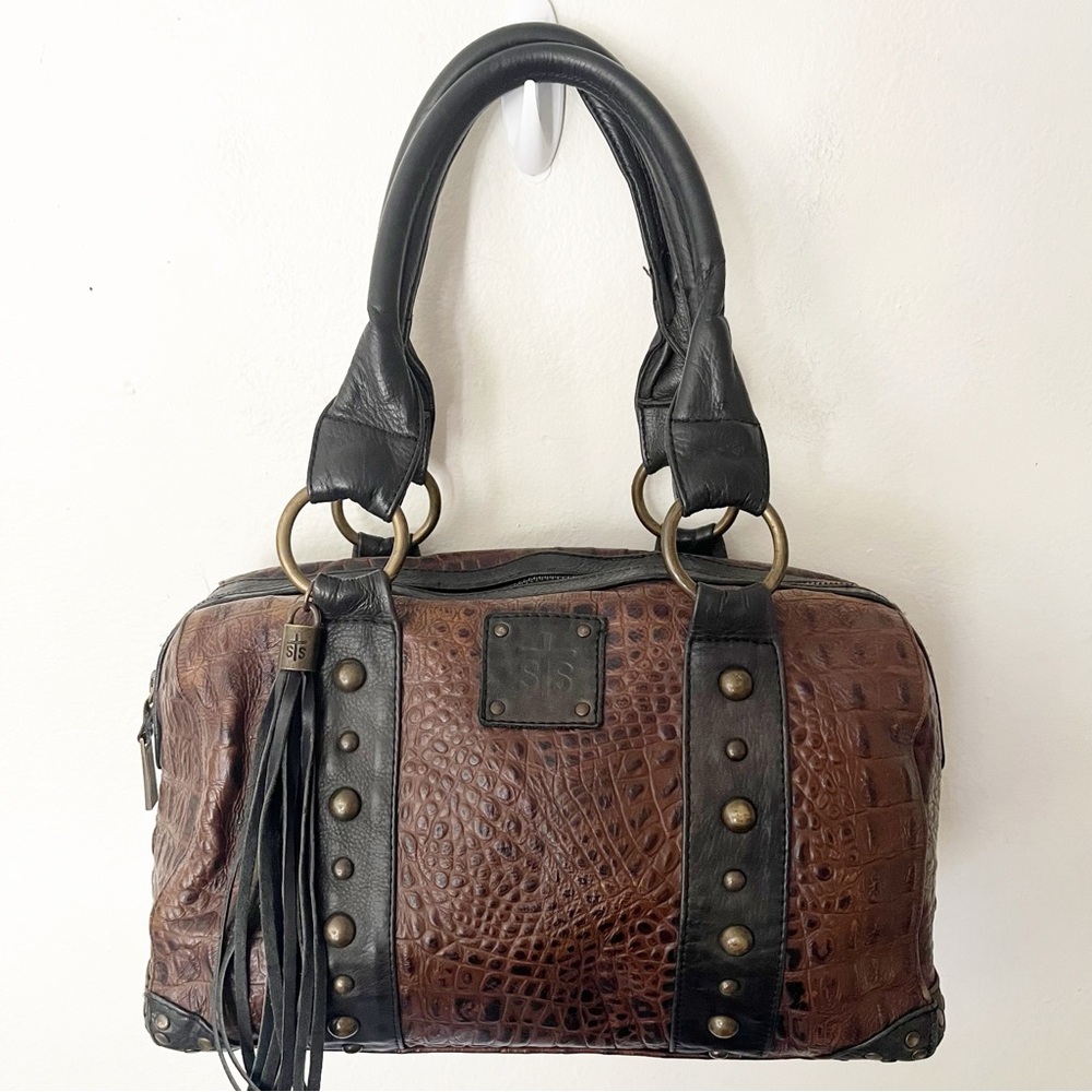 STS Ranchwear Faux Croc Satchel Bag Miss Favor Brown Black Purse Leather Tassel